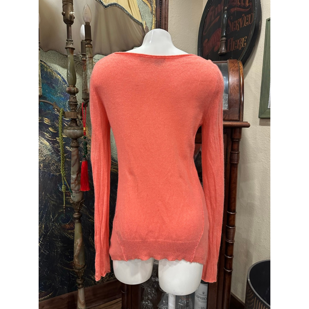360 Cashmere Sweater, Small 100% Cashmere Coral Pink Boat Neck Exposed Seam - Picture 5 of 7
